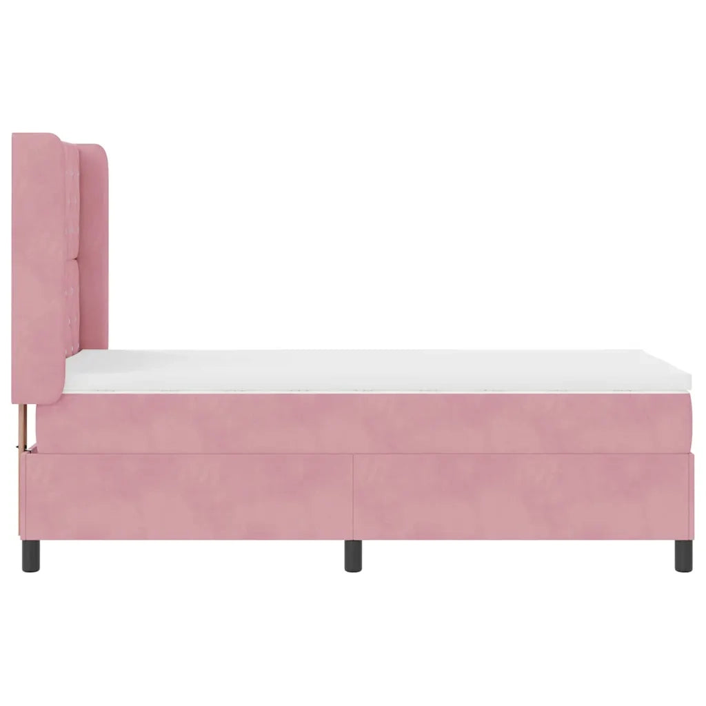 Letto a molle con materasso Rosa 100 x 200 cm Velluto
