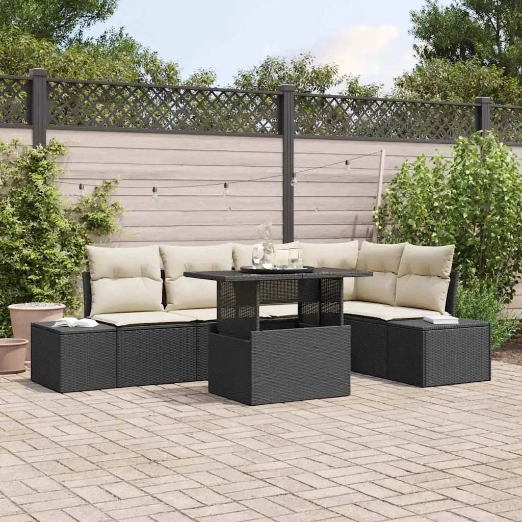 Set Divano da Giardino con cuscino 6 pcs Nero Poly Rattan