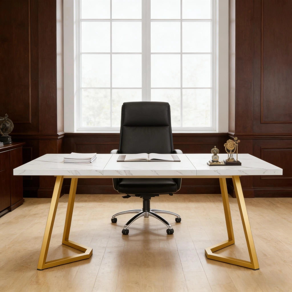 SCRIVANIA Moderna Bianco e Oro in Metallo e Legno