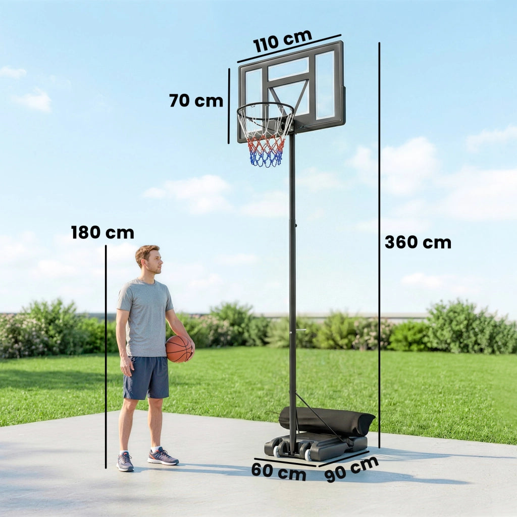 Canestro da Basket con Altezza Regolabile 1,3-3 m Base Riempibile e Ruote Nero