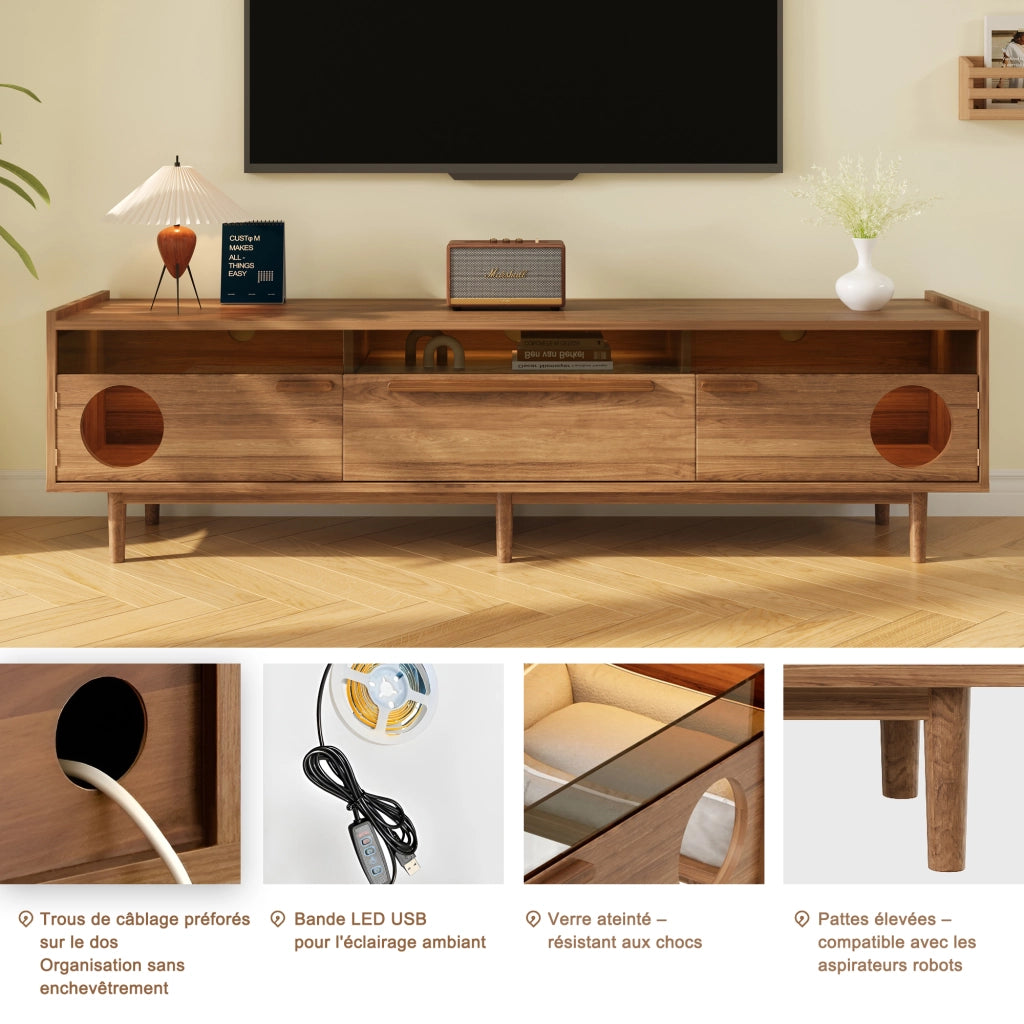 Cassettiera per TV noce MDF 180 cm