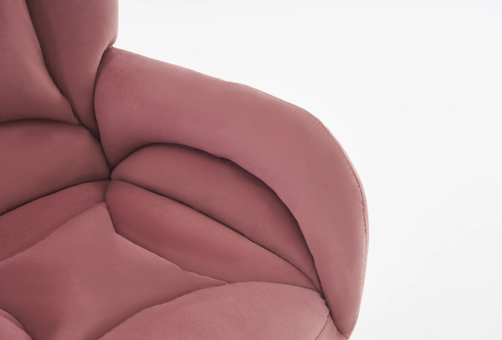 Sedia da ufficio regolabile in velluto rosa con base dorata e ruote girevoli 360°
