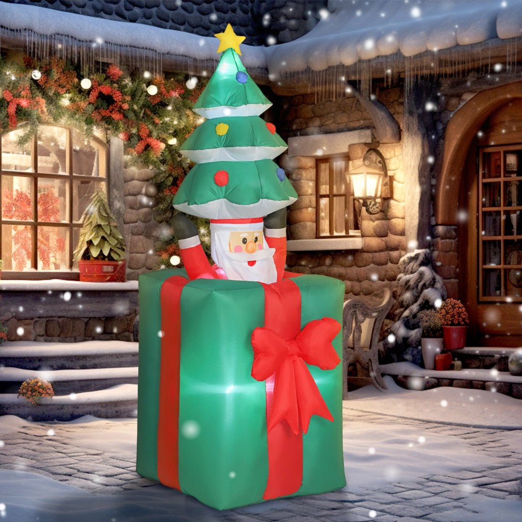 Babbo Natale Gonfiabile Decorazione Natalizia con Luci LED in Poliestere per Interno ed Esterno Rosso e Verde Resistente per Casa e Giardino