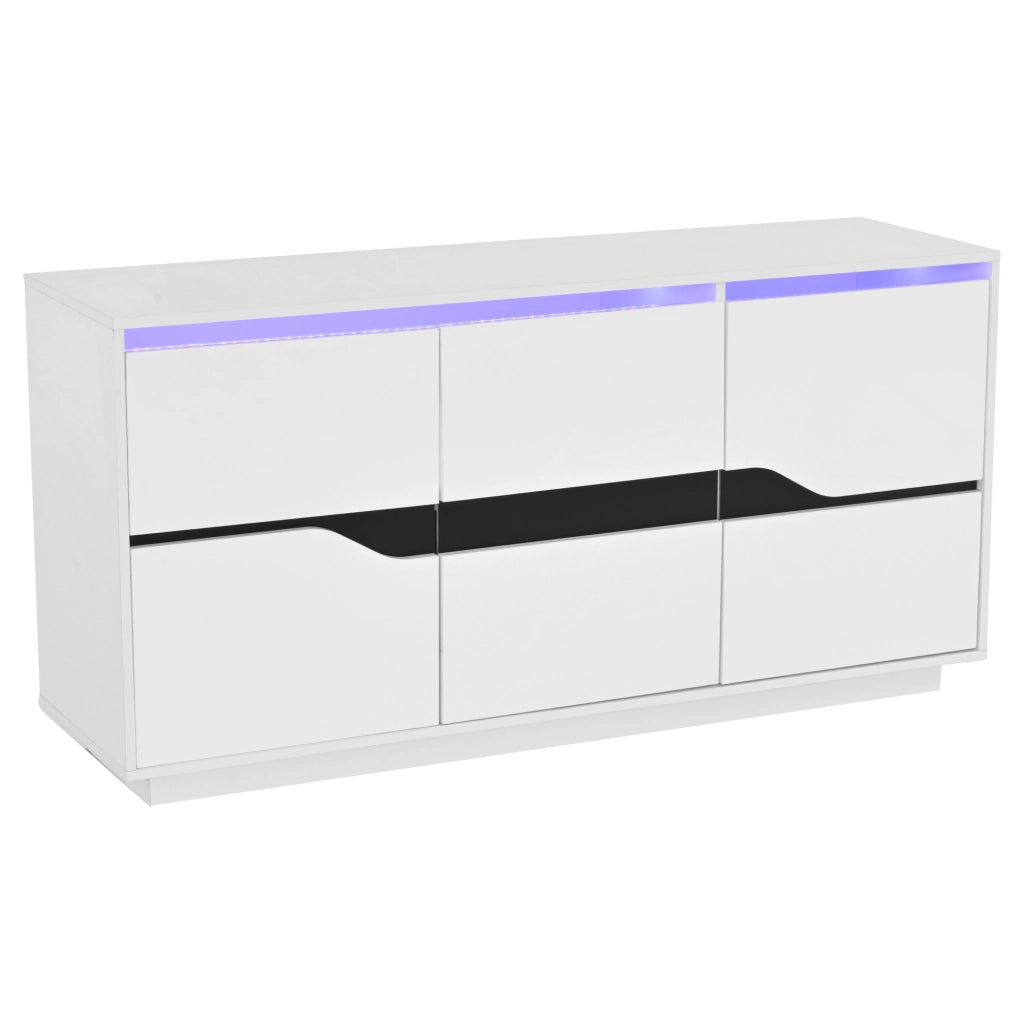Credenza e madia LED con 3 ante e 5 ripiani regolabili, lucida, in truciolare bianco e nero, 140 × 40 × 70 cm