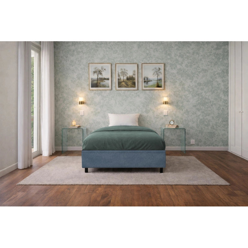 Letto imbottito Singolo 80x190 cm BoxMax - Contenitore,Microfibra,Blu