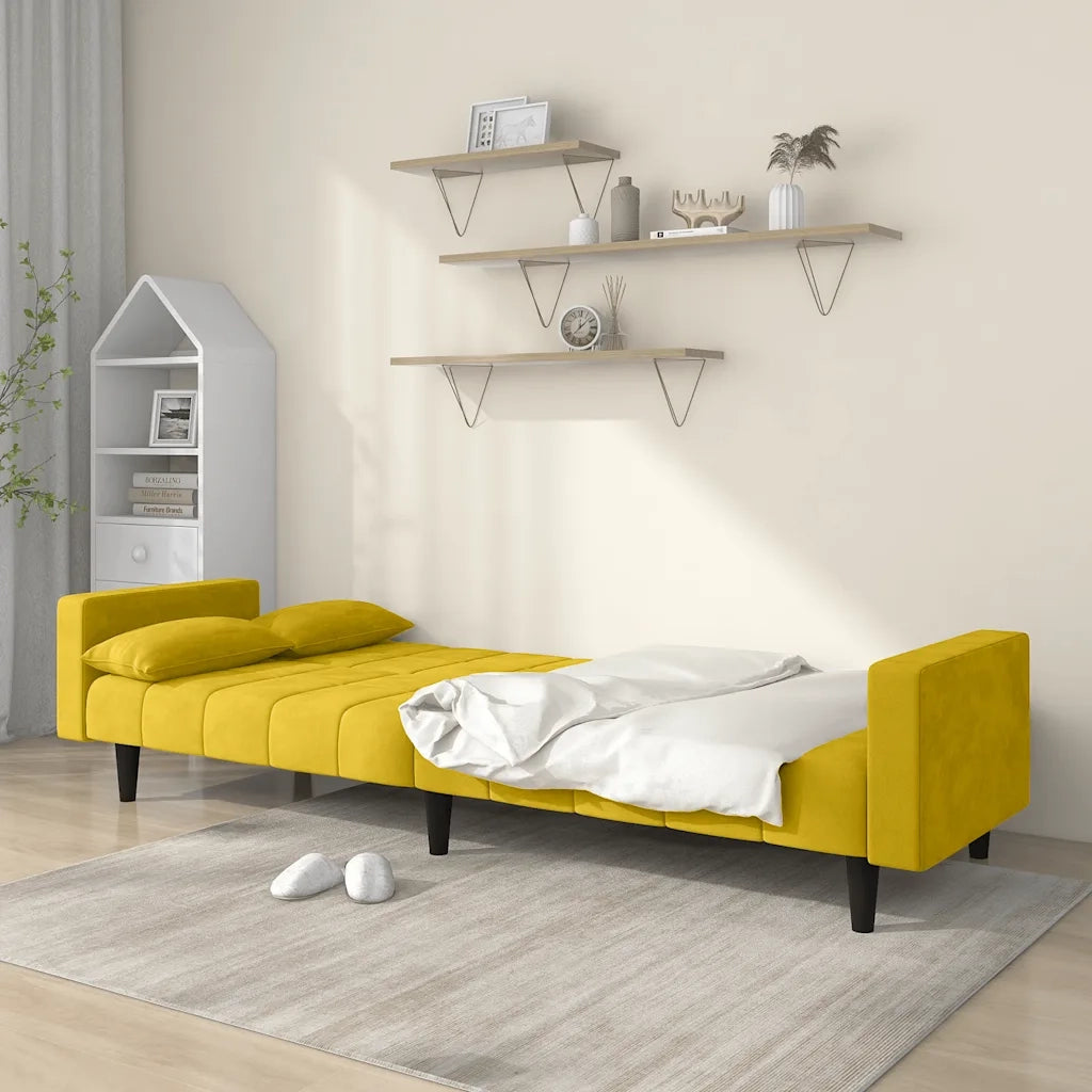 Divano letto | Sof¨¤ letto | Letto singolo a 2 Posti con 2 Cuscini Giallo in Velluto