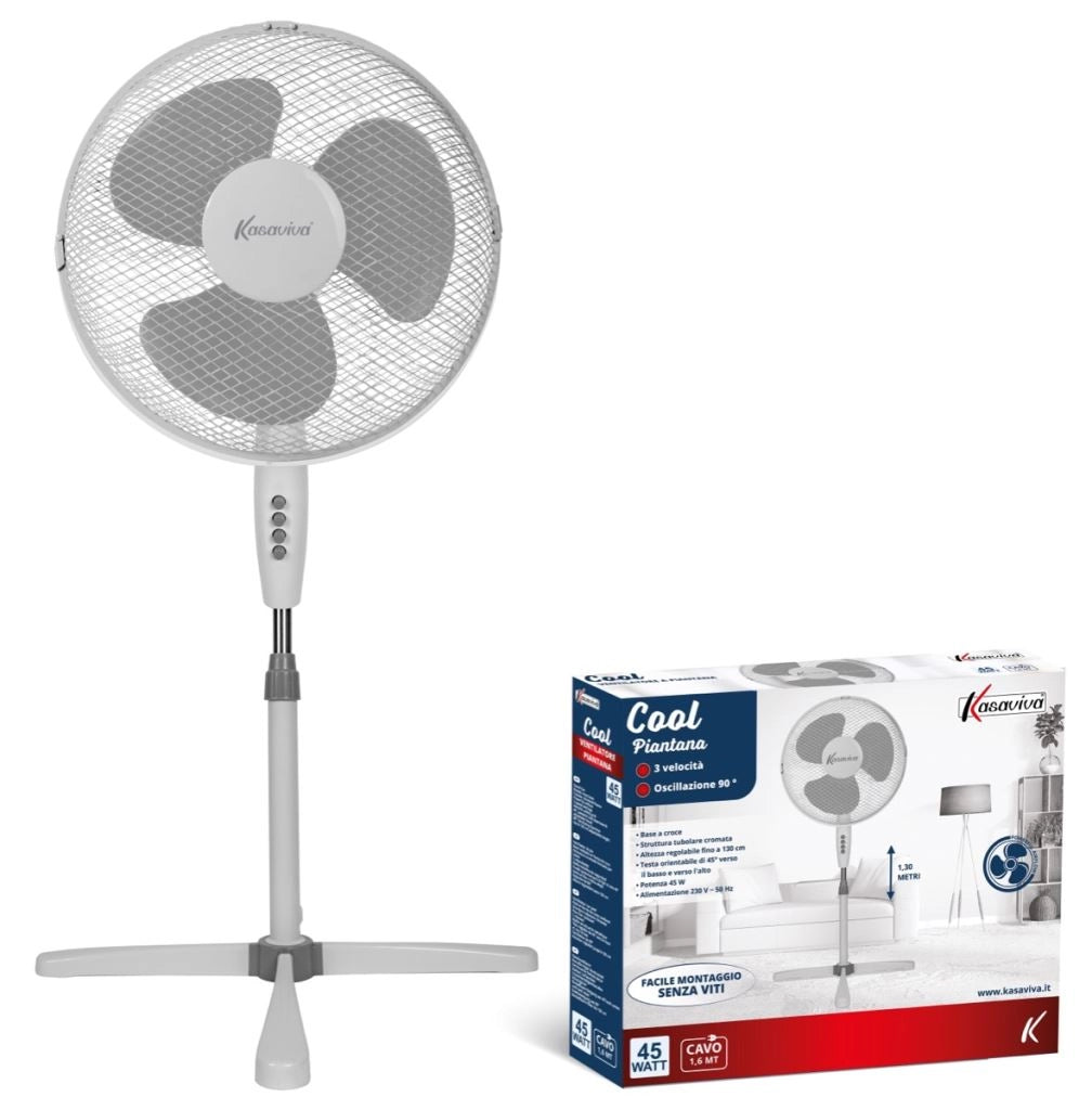 Ventilatore a Piantana Bianco Pale 40 cm 45 Watt Altezza 130 cm