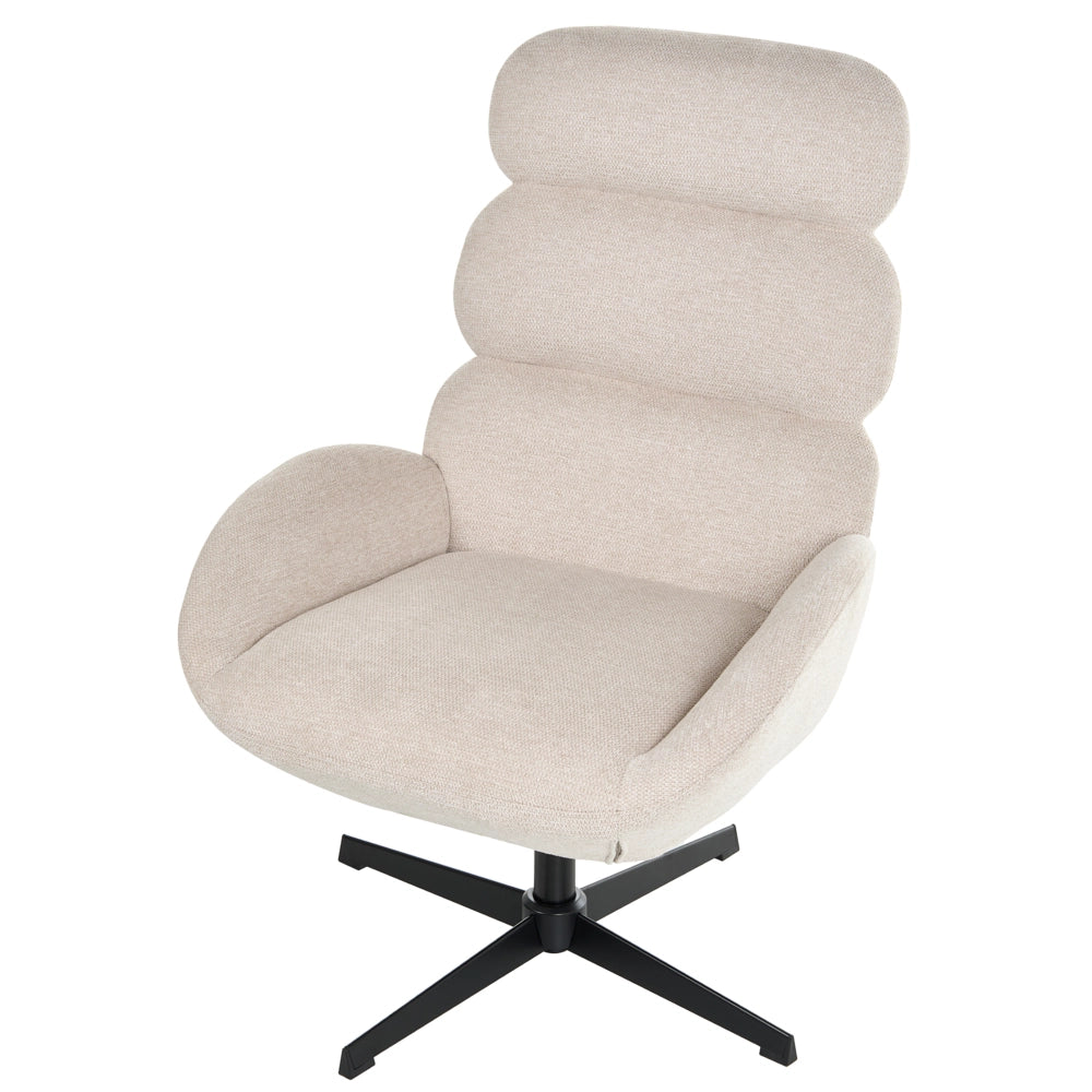 Poltrona Girevole Imbottita in Tessuto Beige Chiaro con Schienale Alto