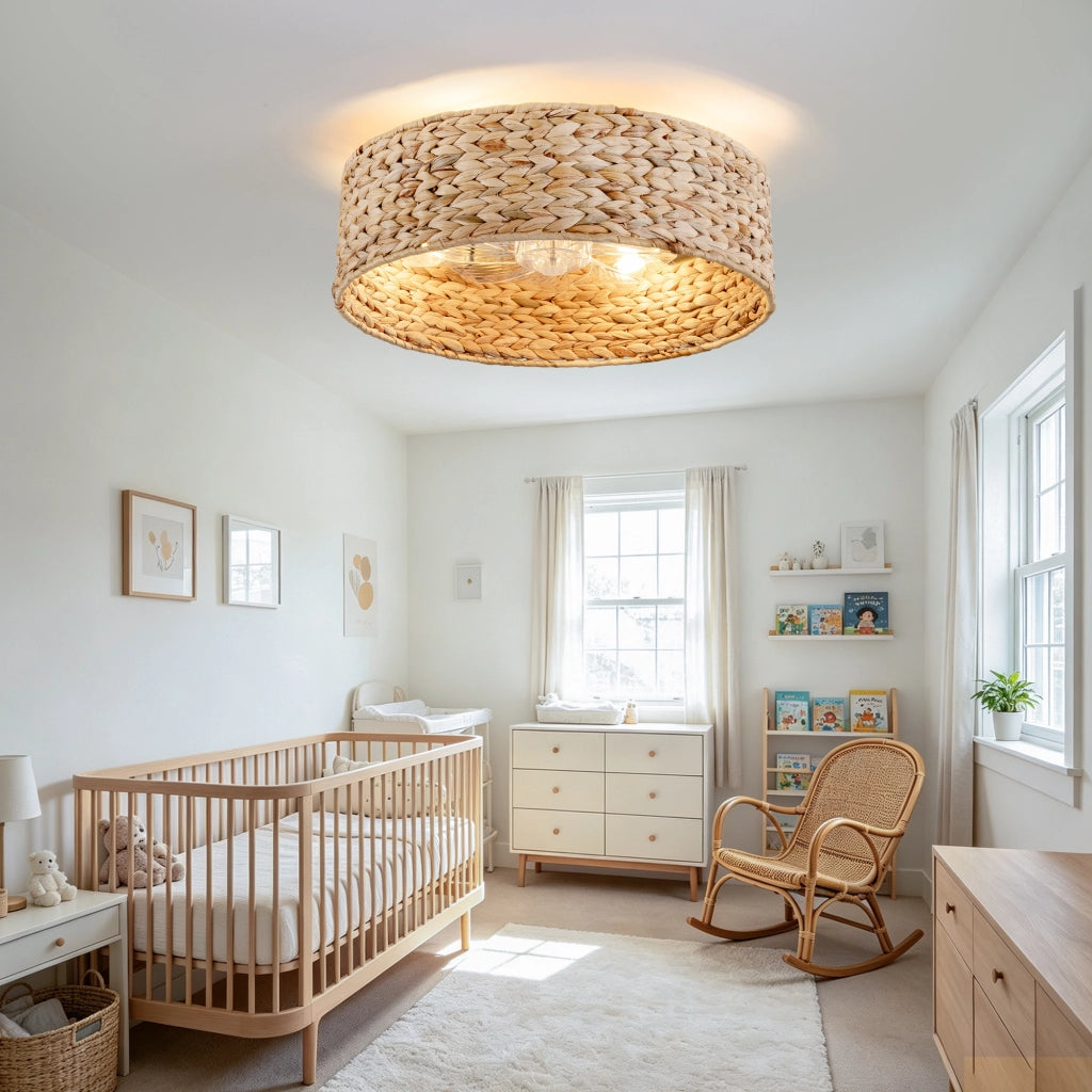 Ventilatore da soffitto con luce in rattan 50 cm; sei velocità; app e telecomando; plastica; rame