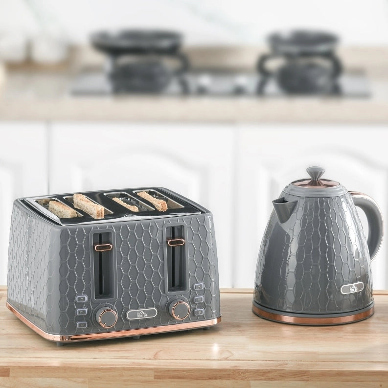 Set colazione ULEVR con tostapane a 7 livelli e bollitore da 1,7 L, plastica grigia