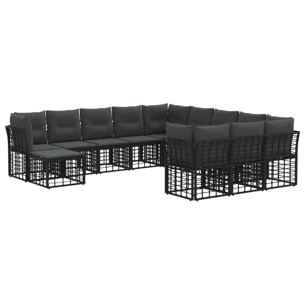 Set di divani da esterno 12 pz Nero e Grigio scuro Poliestere 3437629