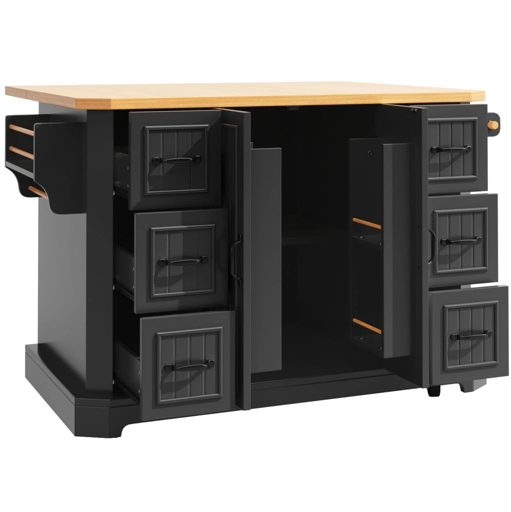 Isola da cucina 120x45x91 cm nera in MDF - 6 cassetti e 2 ante