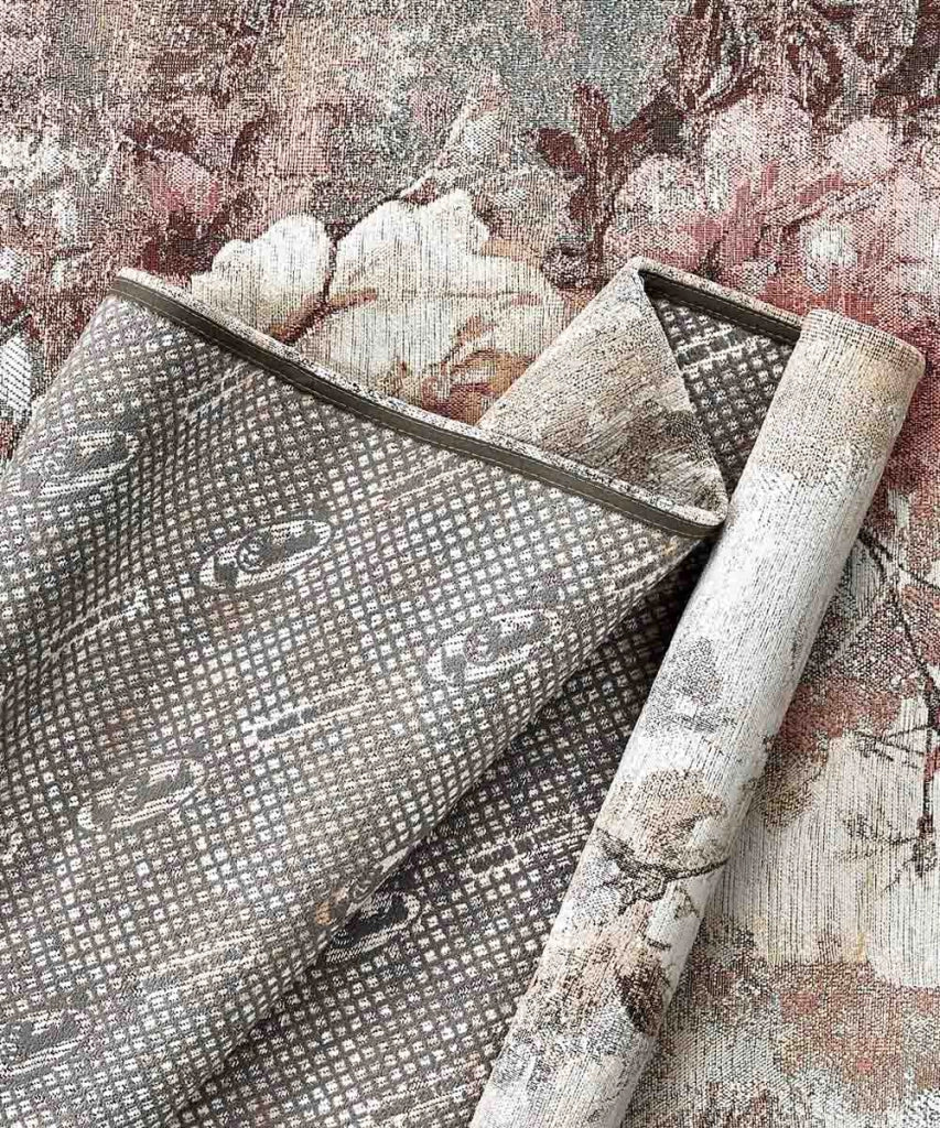 Tappeto Arredo ROSE TORTORA salotto soggiorno camera, disegno floreale giardino fiorito, multiuso lavabile antiscivolo cm.85x150