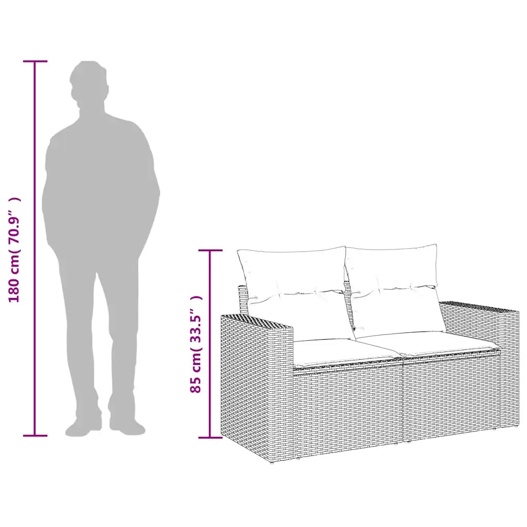 Divano da giardino con cuscini a 2 posti marrone in polyrattan 366243