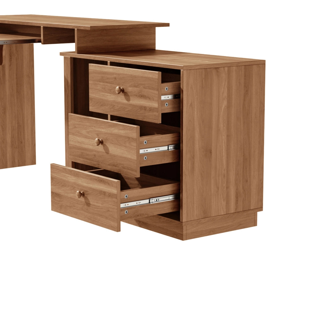 Scrivania estraibile in MDF noce con 3 cassetti e ripiani