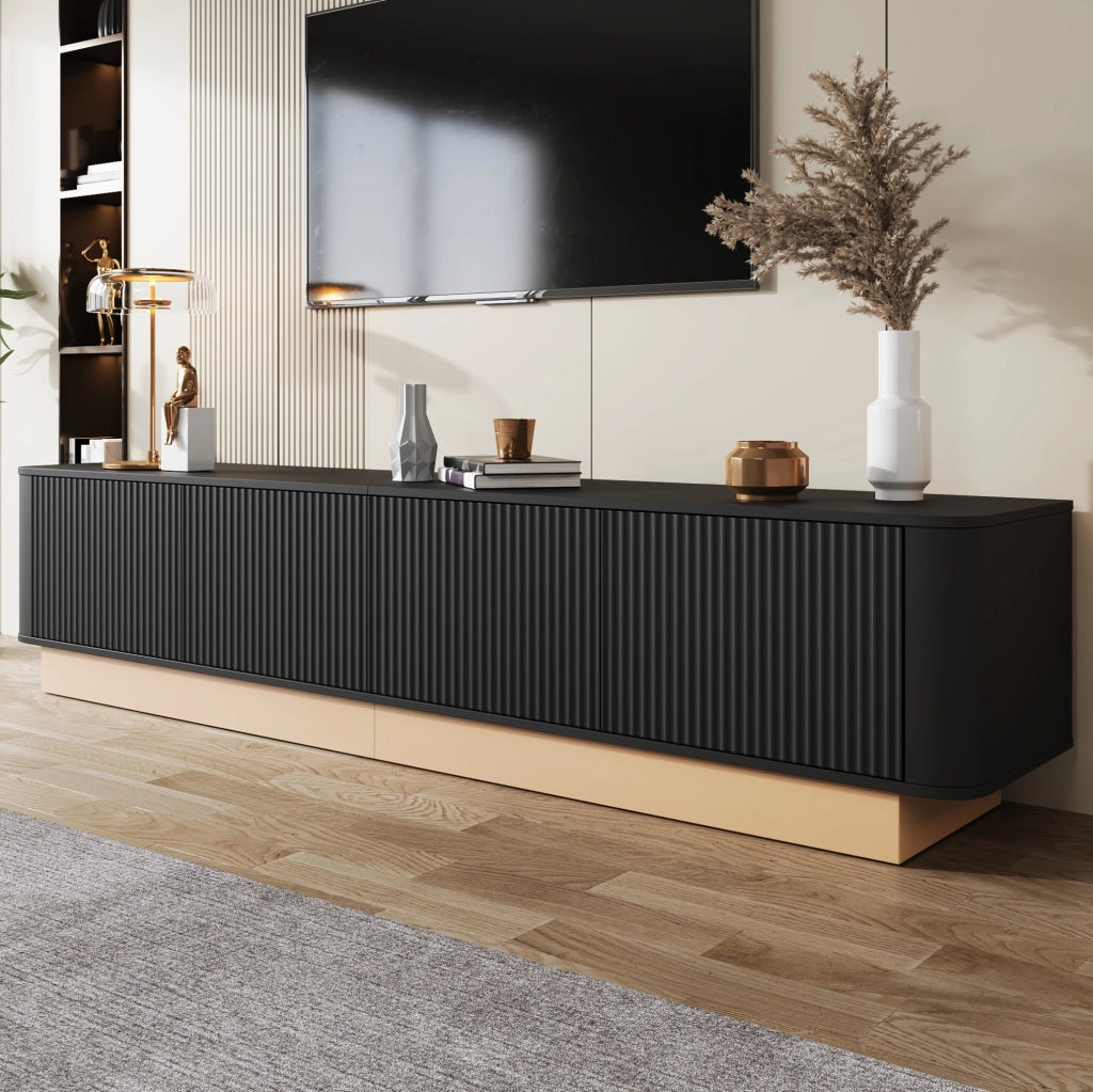 Mobile TV 200x40x47,5 cm a 4 ante in MDF nero con ripiani regolabili