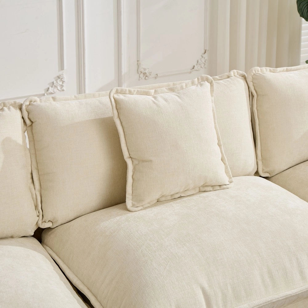 Divano 3 posti ¨C Minimal ¨C tessuto chenille beige imbottito con cuscini