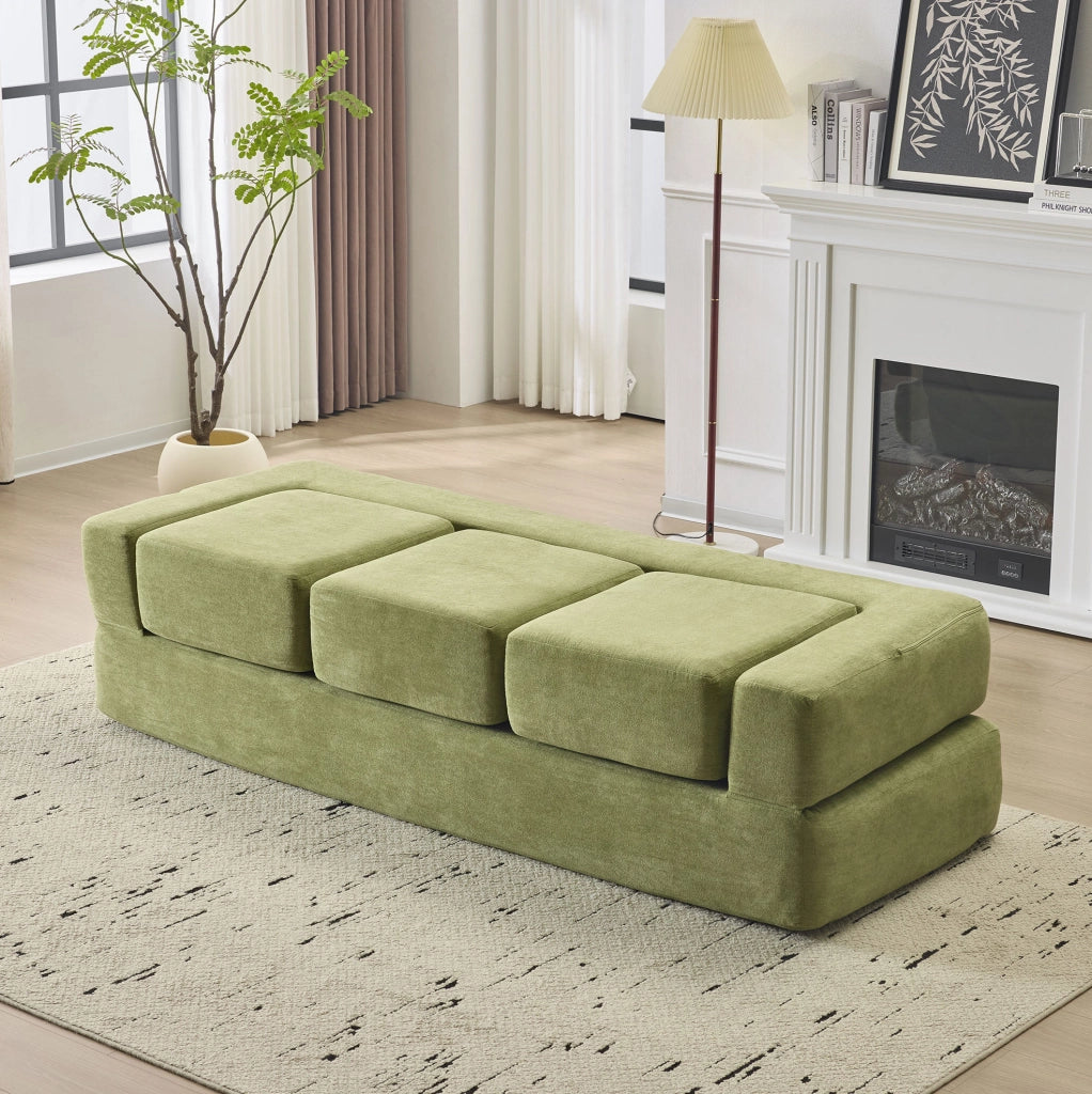 Divano letto da pavimento modulare in chenille verde