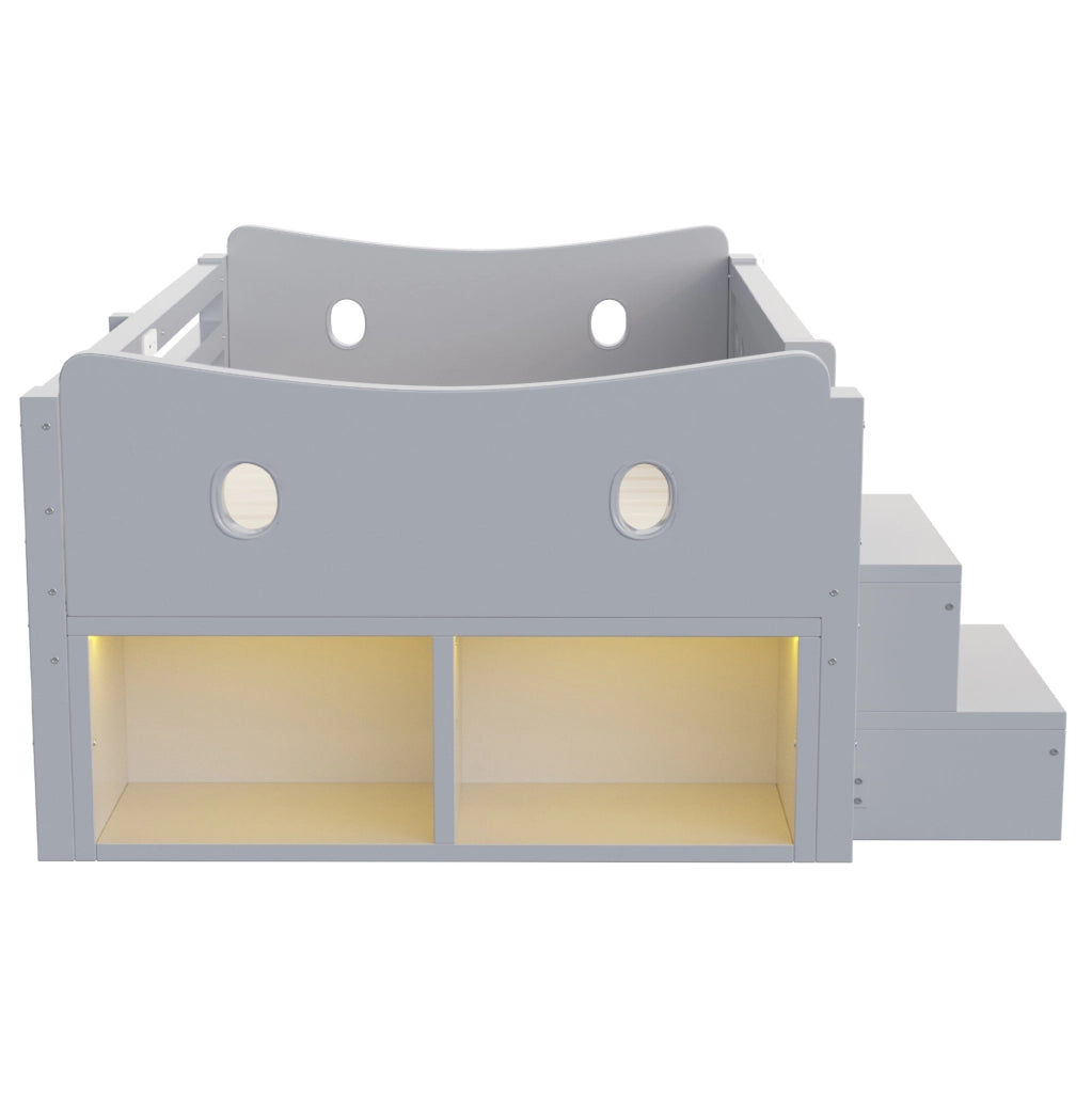 Letto singolo per bambini 90x200 cm grigio con cassetti, LED, USB e Type-C