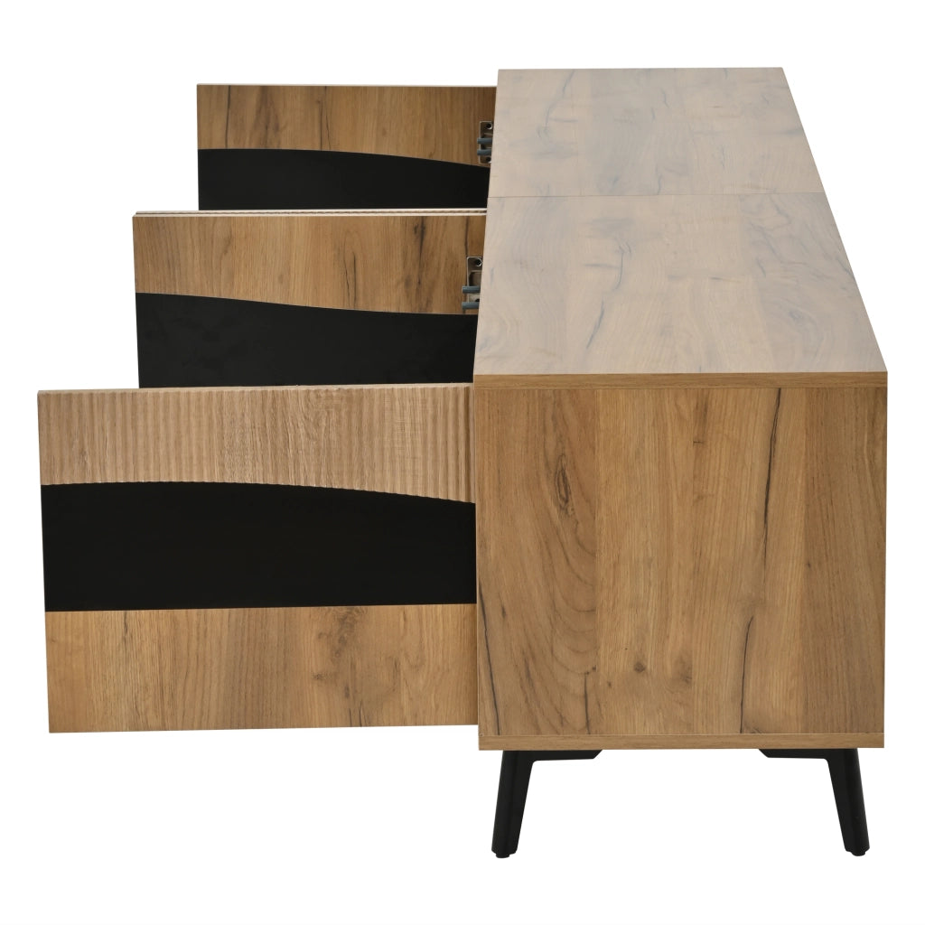 Mobile TV 180x40x50 cm con 4 ante in truciolare naturale e nero