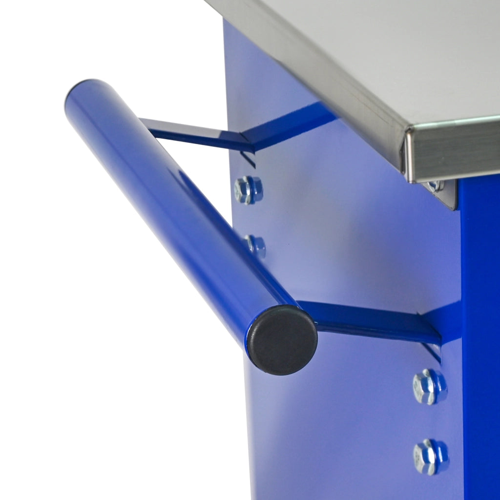 Carrello officina multifunzionale a 4 cassetti con ruote, struttura in acciaio verniciato, con piano in acciaio inox, nero e blu, 62,5x34,5x78 cm