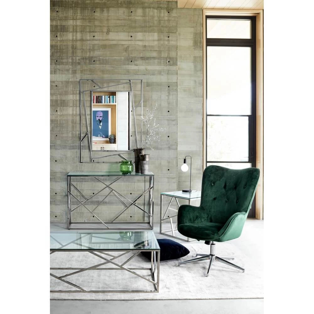 Poltrona Girevole in Velluto Verde con Base Cromata - DAPHNE