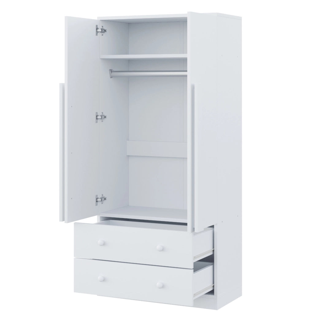 Armadio guardaroba bianco 70x40x170 cm con ante doppie, cassetti e ripiani