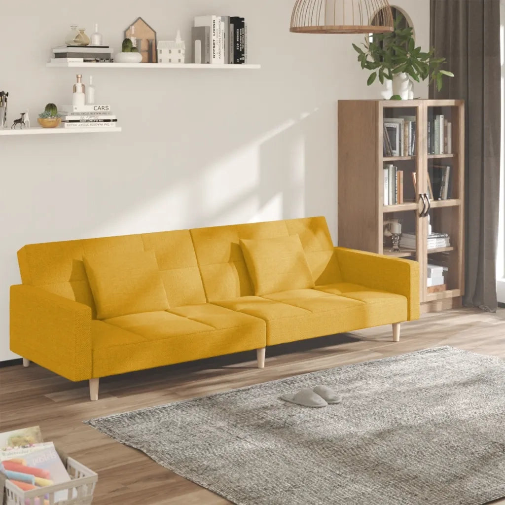 Divano letto | Sof¨¤ letto | Letto singolo a 2 Posti con 2 Cuscini Giallo in Tessuto