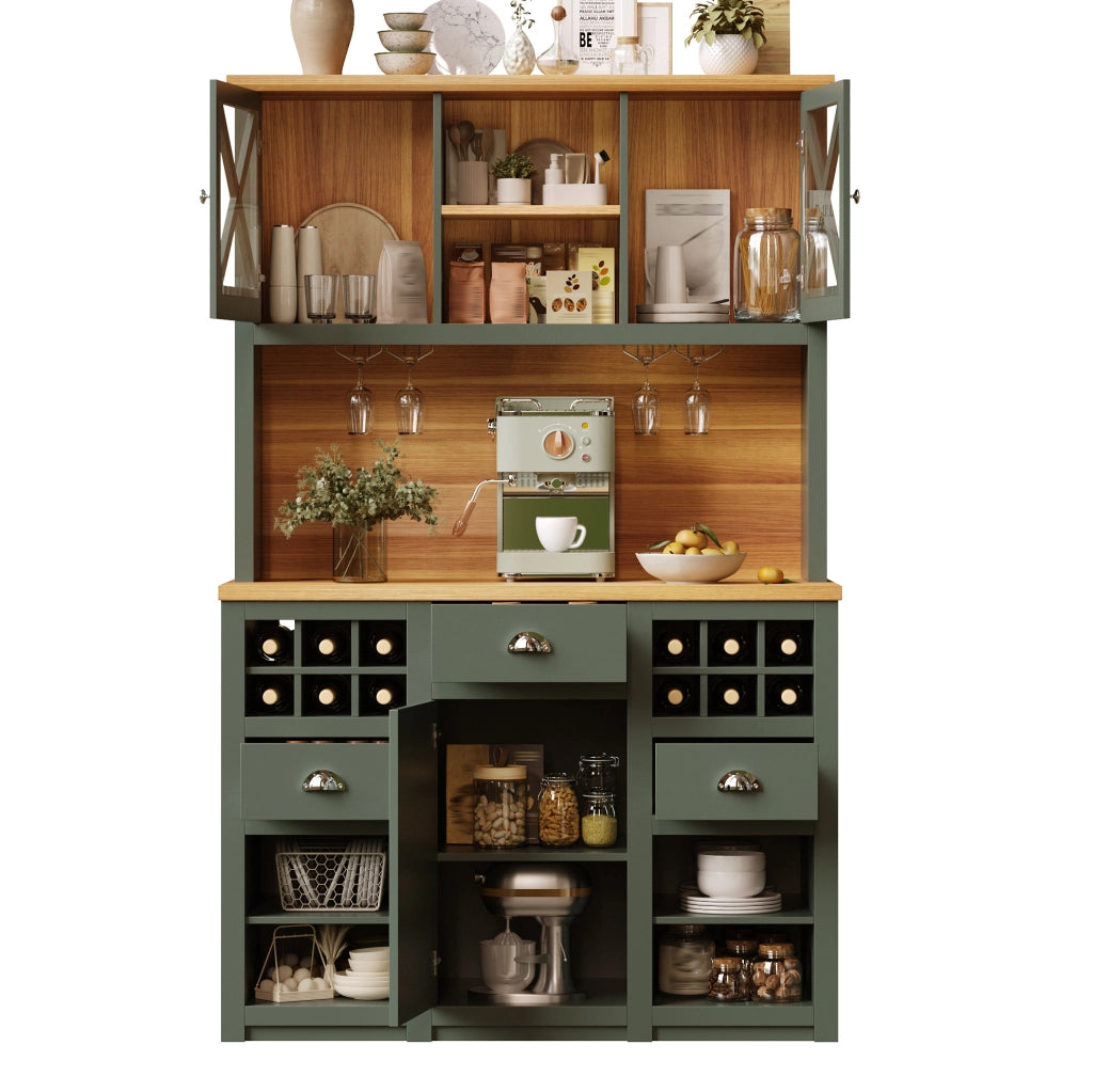Mobile da cucina 120x45x188 cm in MDF e vetro verde con LED e contenitore