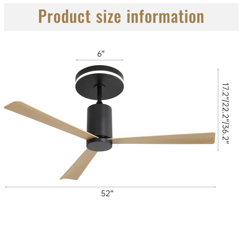 Ventilatore da soffitto 52 pollici con LED 18 W, telecomando e pale ABS nere