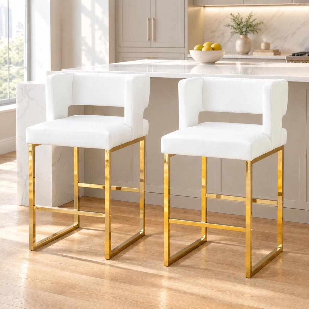 Set di 2 sgabelli da bar 48 x 53,3 x 91,4 cm in metallo e PU bianco e oro