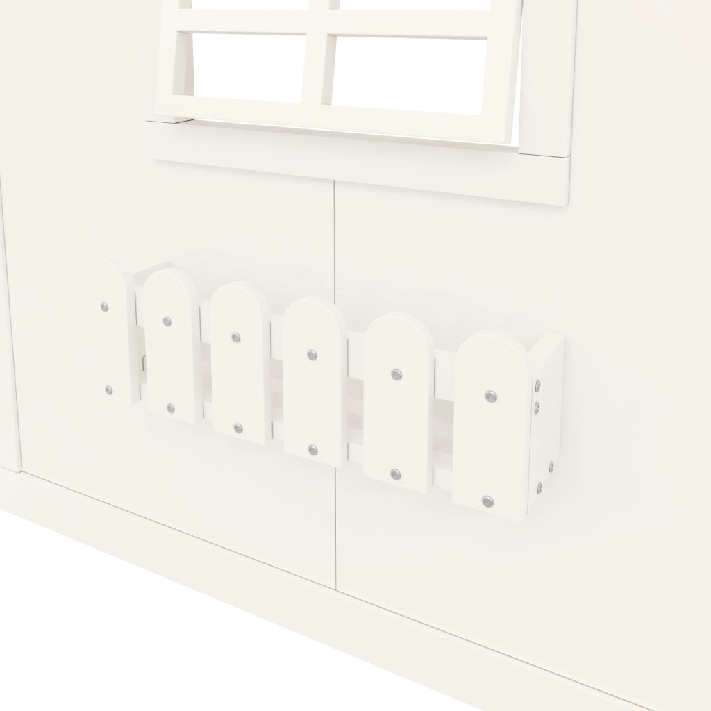 Letto a soppalco 90x200 cm in pino e MDF; con finestra; scala contenitore e LED; bianco