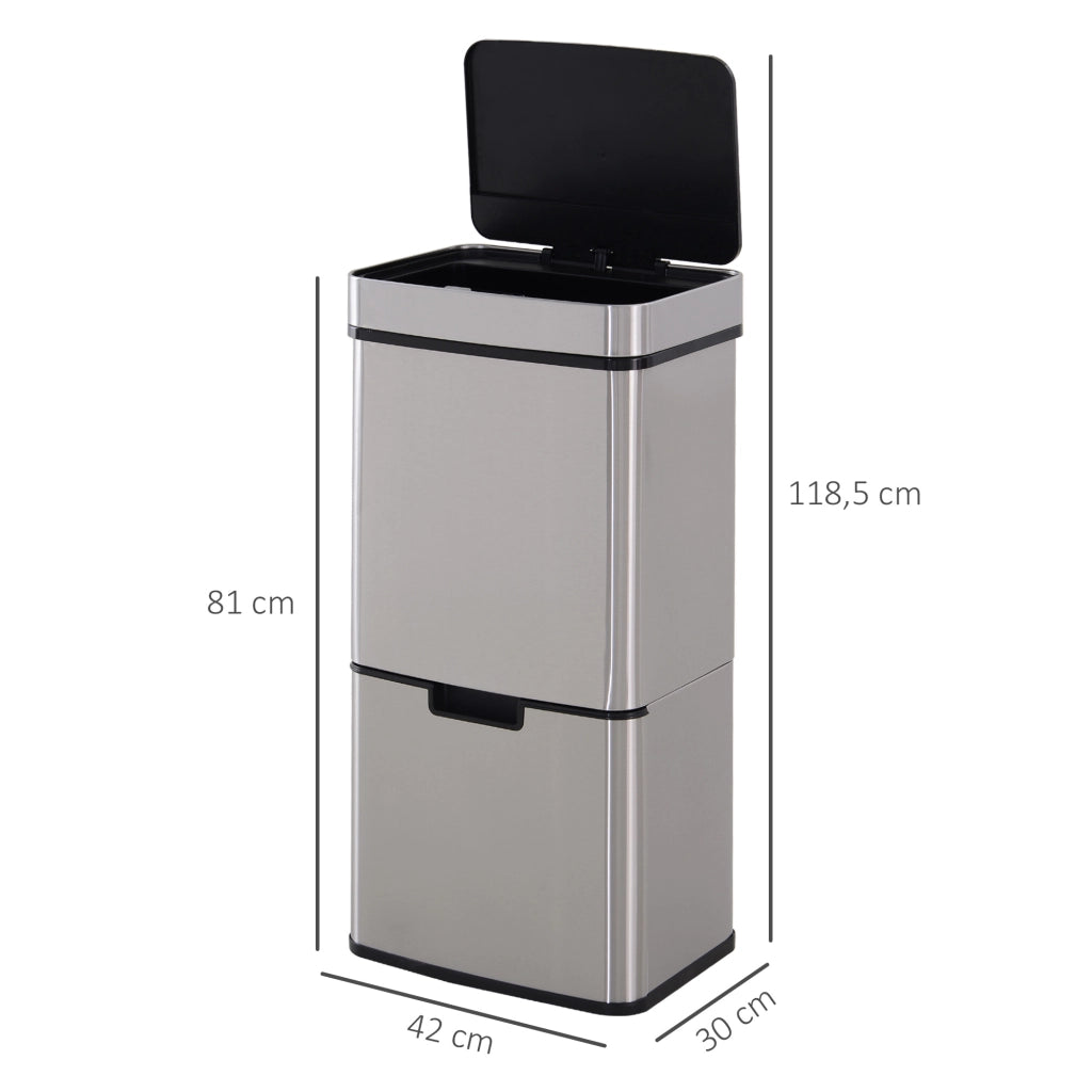Pattumiera Automatica con Sensore 72L (47L + 2x12,5L), Cestino Differenziata in Acciaio Inox per Cucina, Argento