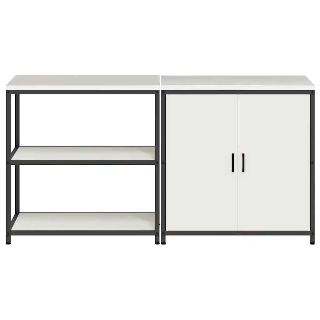 Set di Stoccaggio per Cucina con porta 2 pz-Armadietto Cucina-Armadietto Cucina Bianco Acciaio 715110