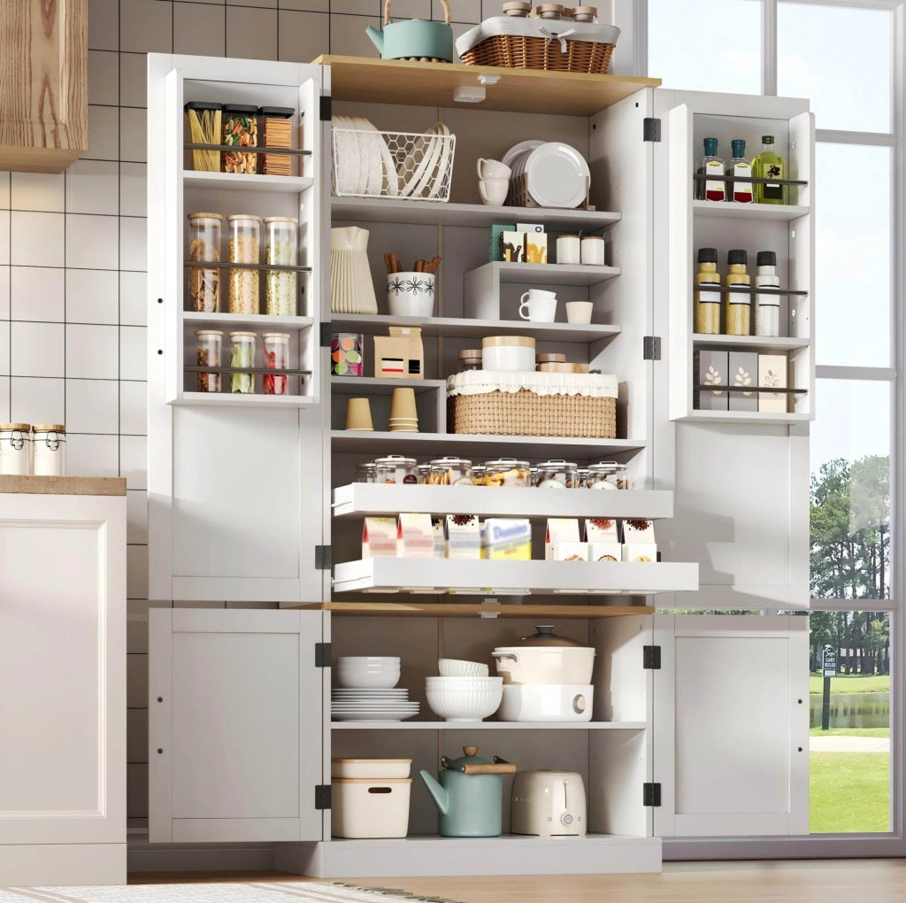 Mobile alto 80x40x180 cm con sensore di movimento e cassetti in MDF bianco