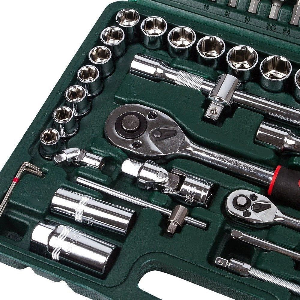 Trade Shop - Cassetta Valigetta Set Cricchetto 94 Pz Kf-94 Acciaio Cromo Vanadio 1/2" 1/4" -