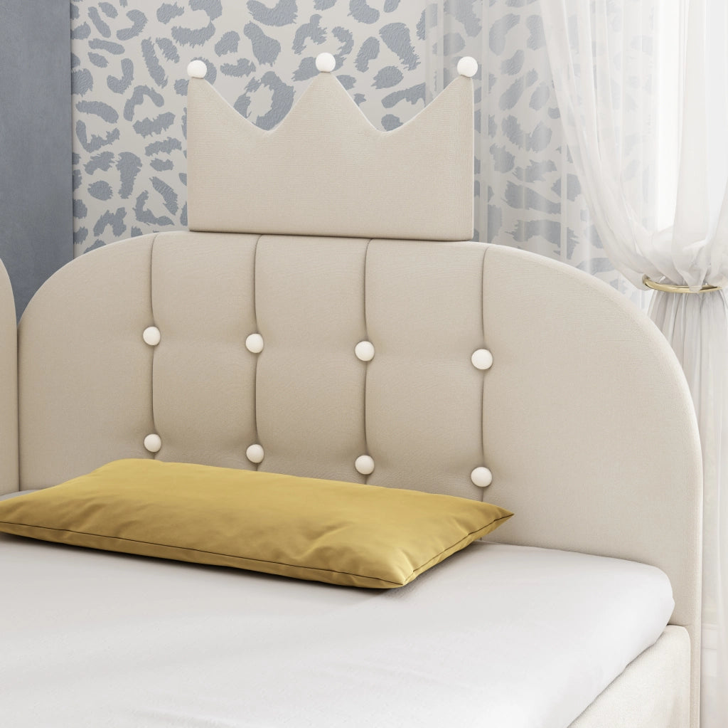 Letto singolo a divano 90x200 cm in velluto beige con contenitore idraulico HOMVRA