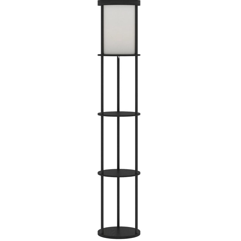 Lampada da Terra con 3 Ripiani, Design Rotondo, Telecomando, Interruttore a Pedale, Luce Regolabile, Colore Nero