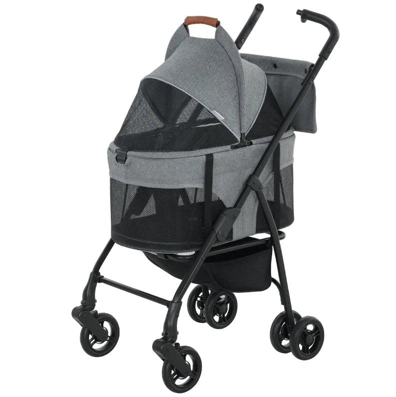 Passeggino per cani 69x47x101 cm in tessuto Oxford grigio, pieghevole -