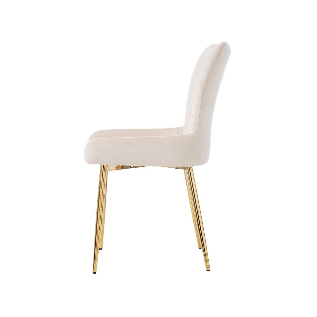 Set 4 sedie da pranzo in velluto beige con gambe in metallo dorato