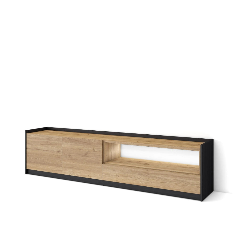 Mobile TV Soggiorno, 207x50x37 cm, Per TV fino a 80", LED, Rovere e nero
