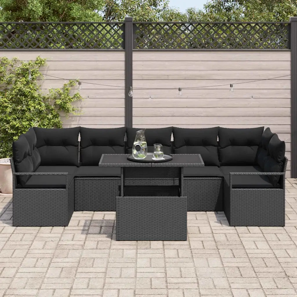 Set Divano da Giardino con archiviazione 8 pcs Nero Poly Rattan