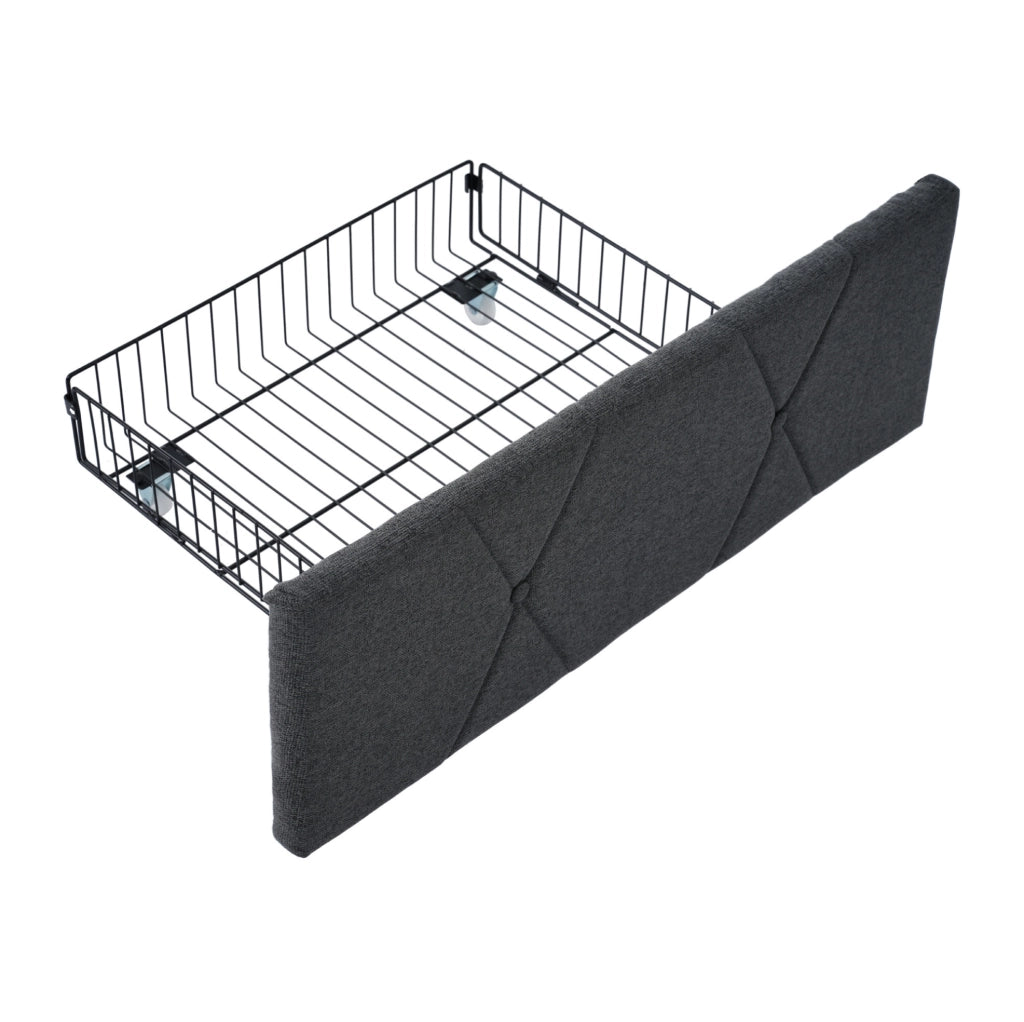 Letto imbottito 160x200 cm con 4 cassetti e prese USB in tessuto di lino grigio