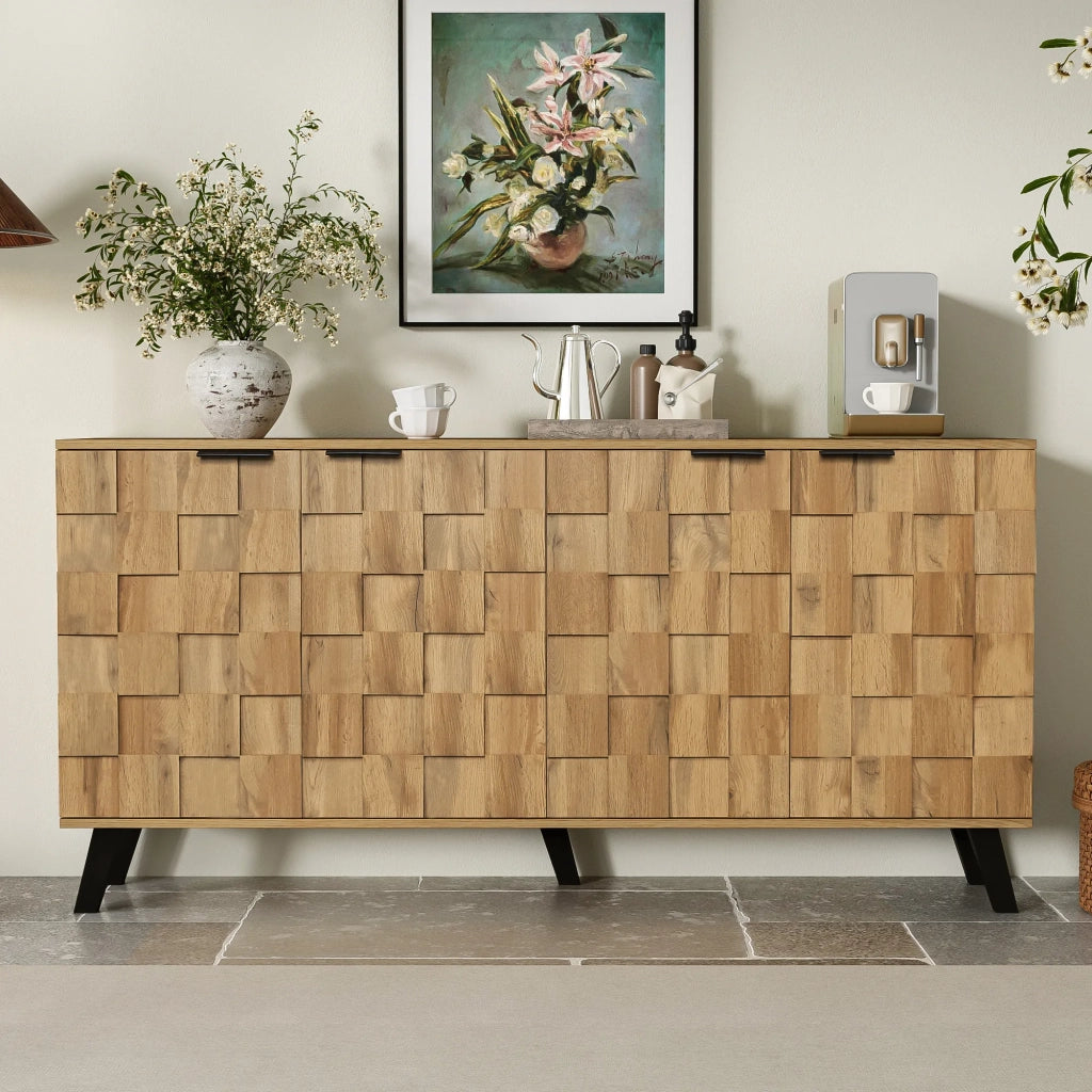 Sideboard moderno con 4 ante, 160,5 x 35,5 x 78 cm, design pratico per soggiorno, camera da letto e sala da pranzo
