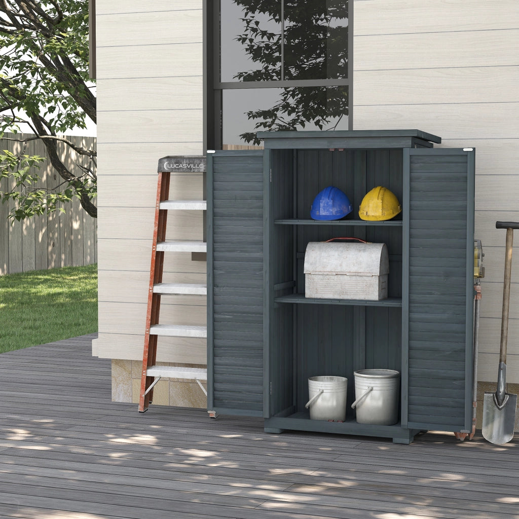 Armadio da Esterno 87x46.5x160 cm con 2 Porte a Persiana e Ripiani Interni in Legno Grigio