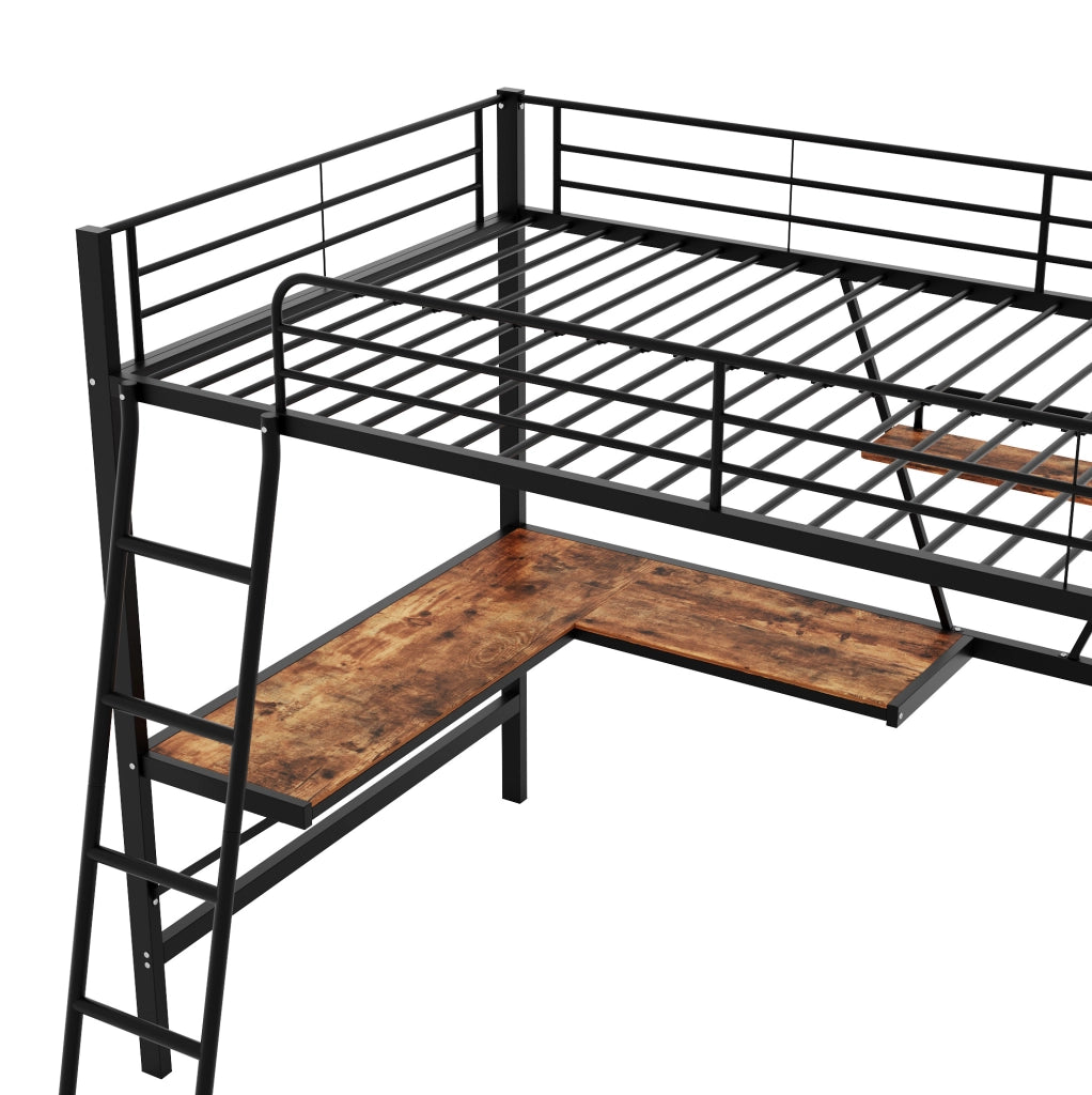 LETTO a soppalco 90x200 cm in metallo nero con scrivania a L e ripiano