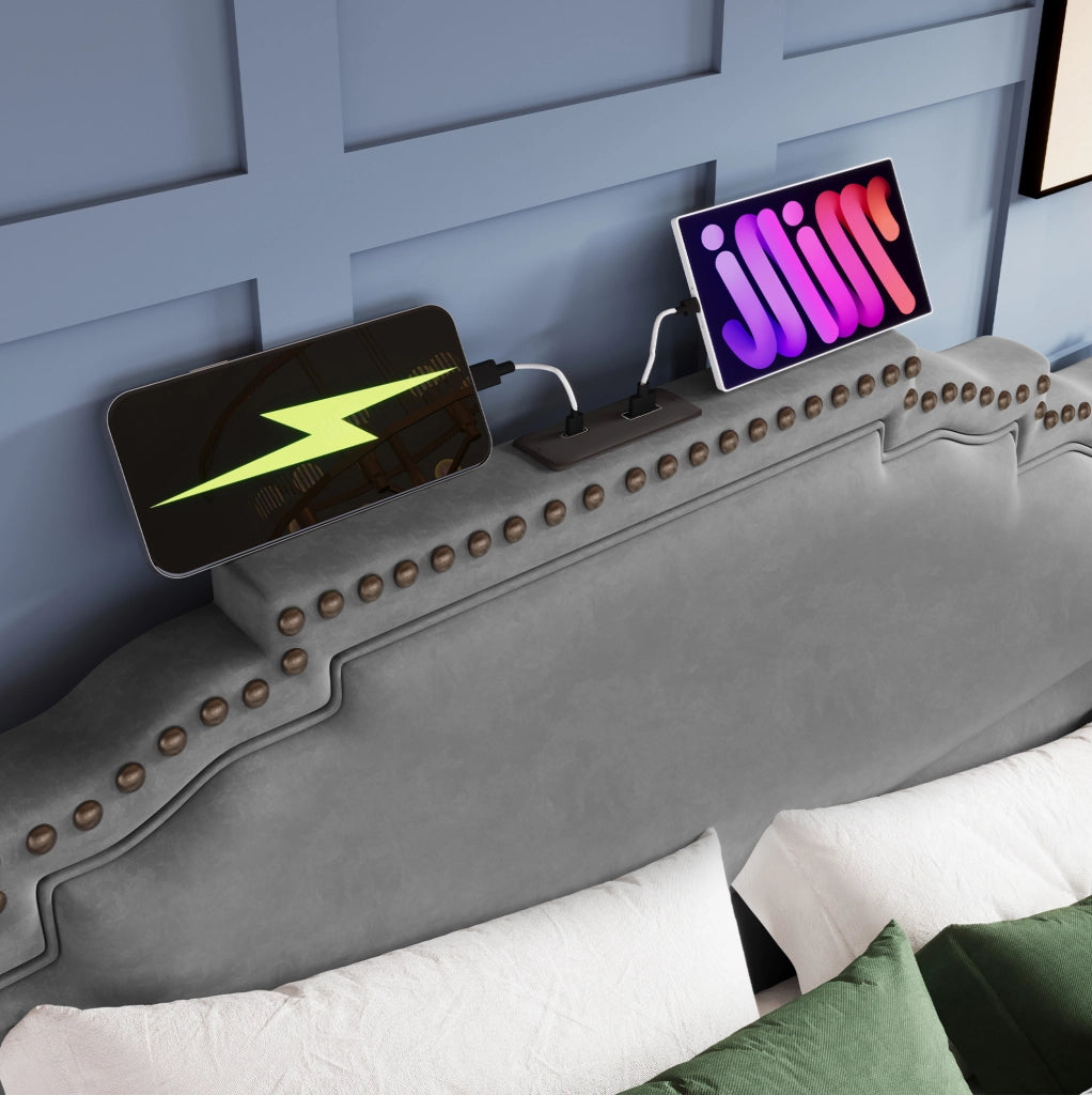 Letto matrimoniale con LED, USB-C e 4 cassetti