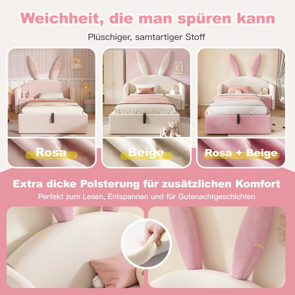 Letto singolo imbottito 90x200 con contenitore e comodino