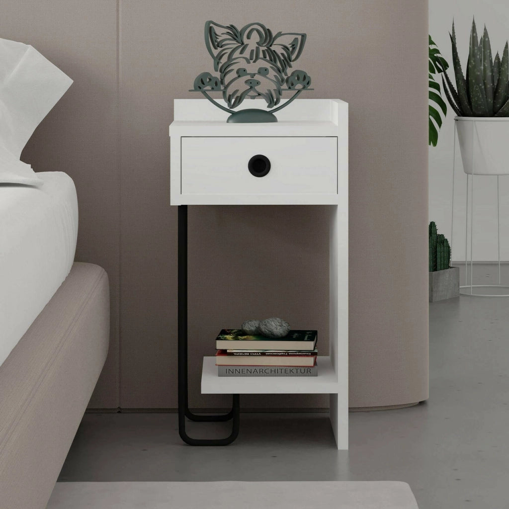 Halola, Comodino 2 Ripiani, 32x30x61h cm Bianco