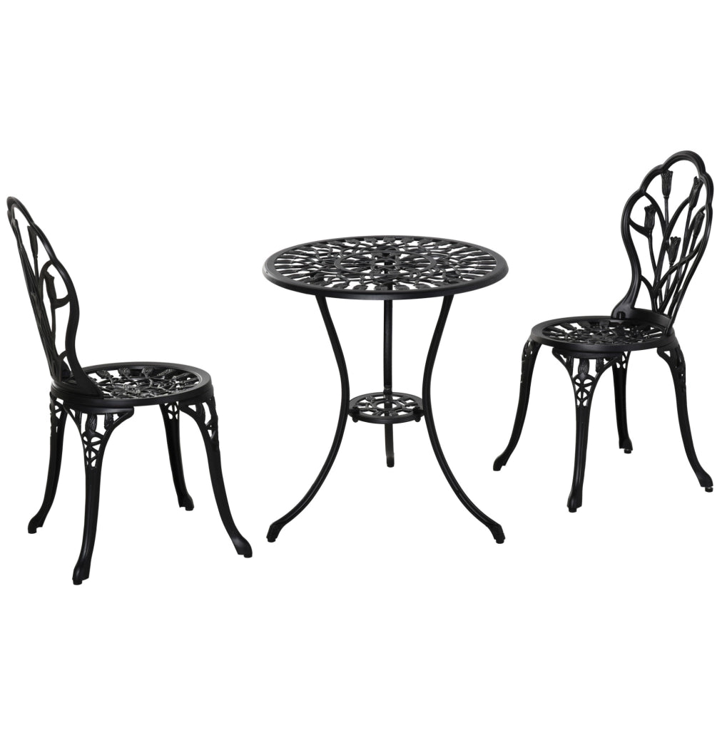 Set bistrot da esterno in alluminio nero con tavolo e 2 sedie